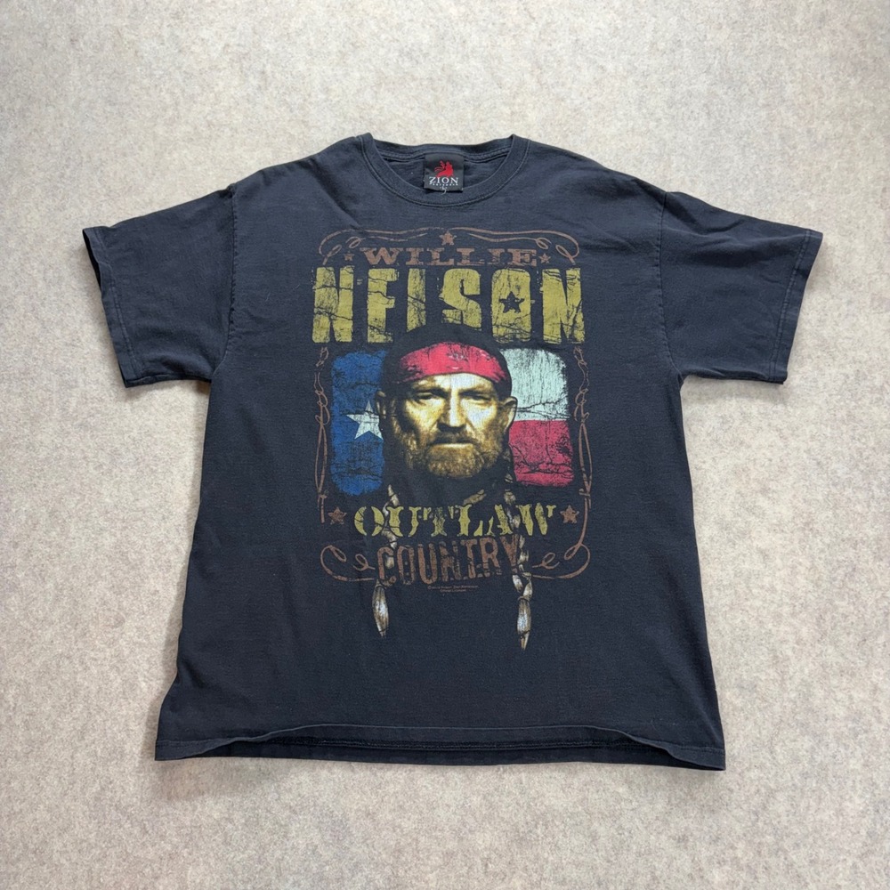 Vtg Willie Nelson Outlaw Country Graphic T-Shirt Mens Large Zion Rootswear Black